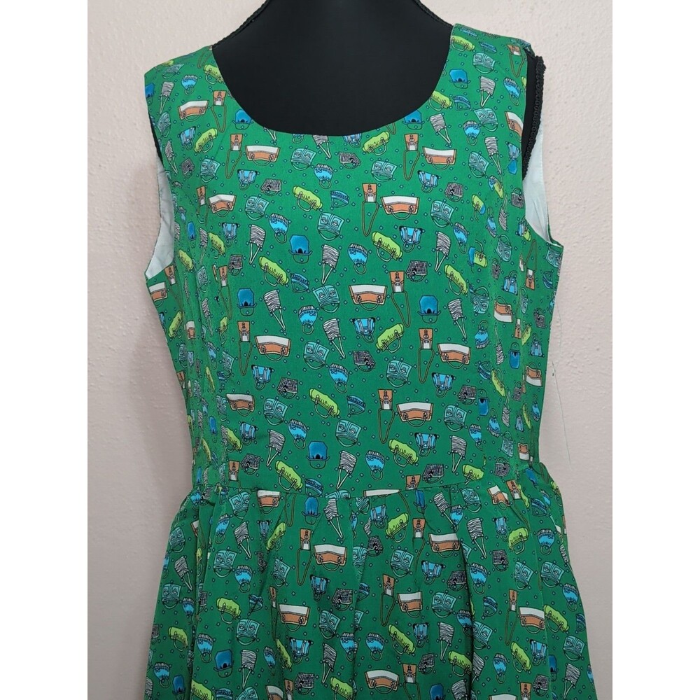 Tulip B Fit Flare Mini Dress XL Green Pockets Novelty Print NWT Summer Retro - Picture 4 of 13